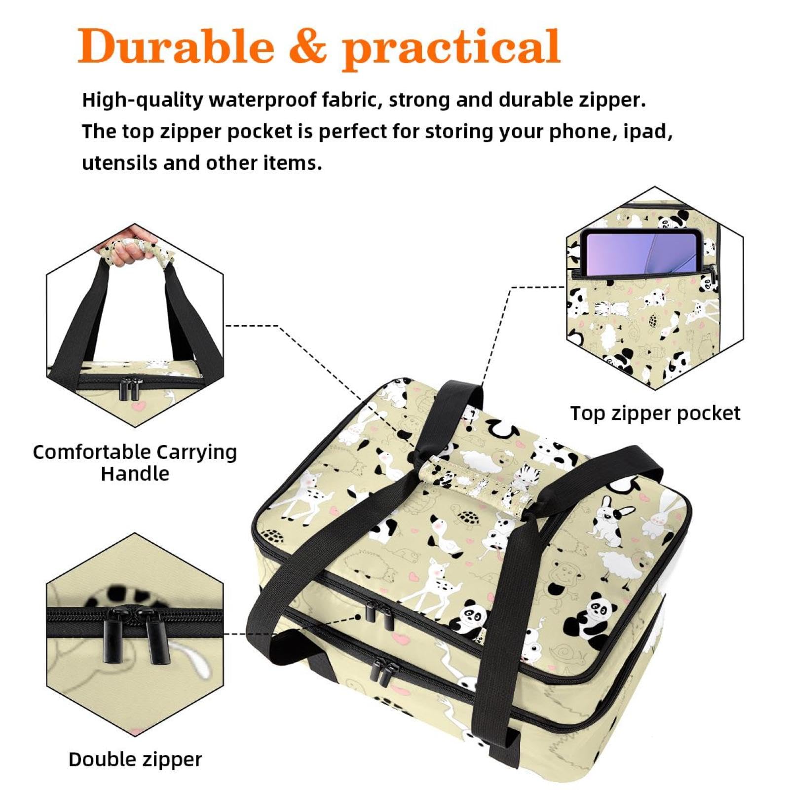 Grand sac à déjeuner isotherme pour homme et femme, double couche, étanche, étanche, réutilisable, sac fourre-tout pour le travail, l'école, le pique-nique, la plage, le camping, les voyages, motif