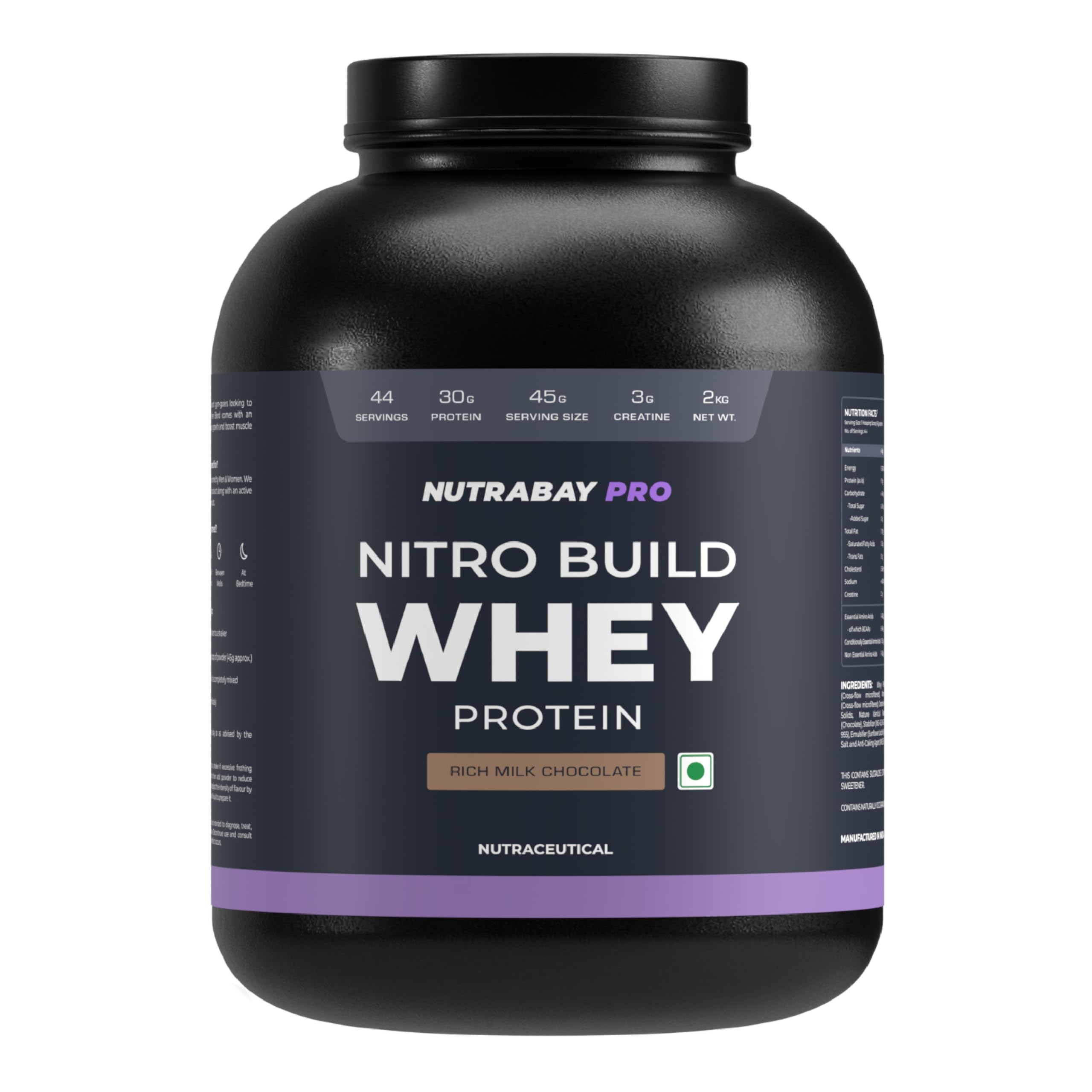 Nutrabay Pro Nitro Build Whey Protein Powder - 2kg, Milk Chocolate | 30g Protein, 3g Creatine, 6.6g BCAA | Easy to Digest | NABL Lab Tested | Muscle Growth & Recovery | Gym Supplement for Men & Women (B0C1CGMNR9) Amazon Price History, Amazon Price Tracker