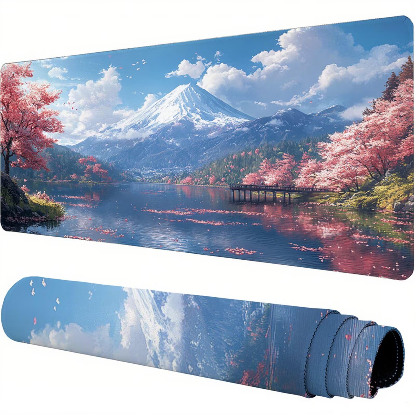 Niebieska podkładka pod mysz XXL 1200 x 600 x 3 mm Fuji uchwyt ręczny na biurko akcesoria antypoślizgowa gumowa podstawa i zszyte krawędzie podkładka pod mysz dla graczy do dekoracji biura biurowego