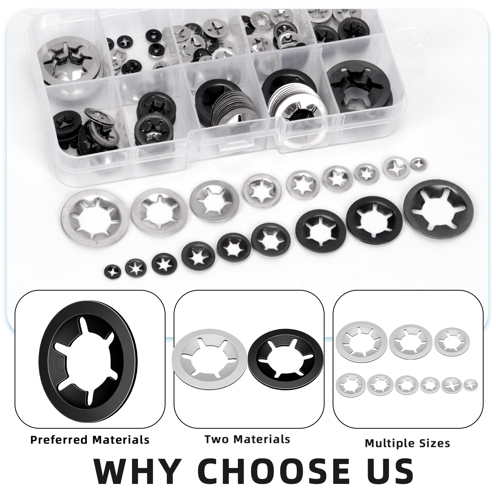 Lock Washers Assortment Kit - 209pcs Steel & Stainless Steel -3 Lock Washers Assortment Kit - 209pcs Steel & Stainless Steel -3
