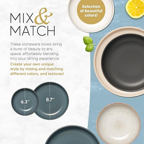 Miniatura 5 de Mesa Uno - Juego de 4 platos llanos de cerámica portuguesa con borde elevado, diseño moderno y simple de cerámica artesanal, platos aptos para horno