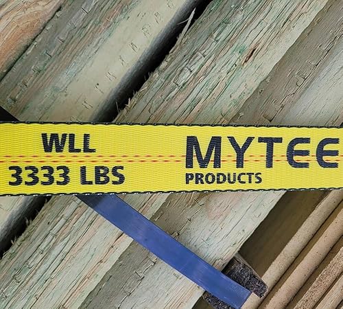 Vista 17 de Mytee Products Paquete de 20 correas de trinquete de 2 pulgadas x 30 pies con gancho plano, WLL 3,333 amarre de remolque, rojo para plataforma