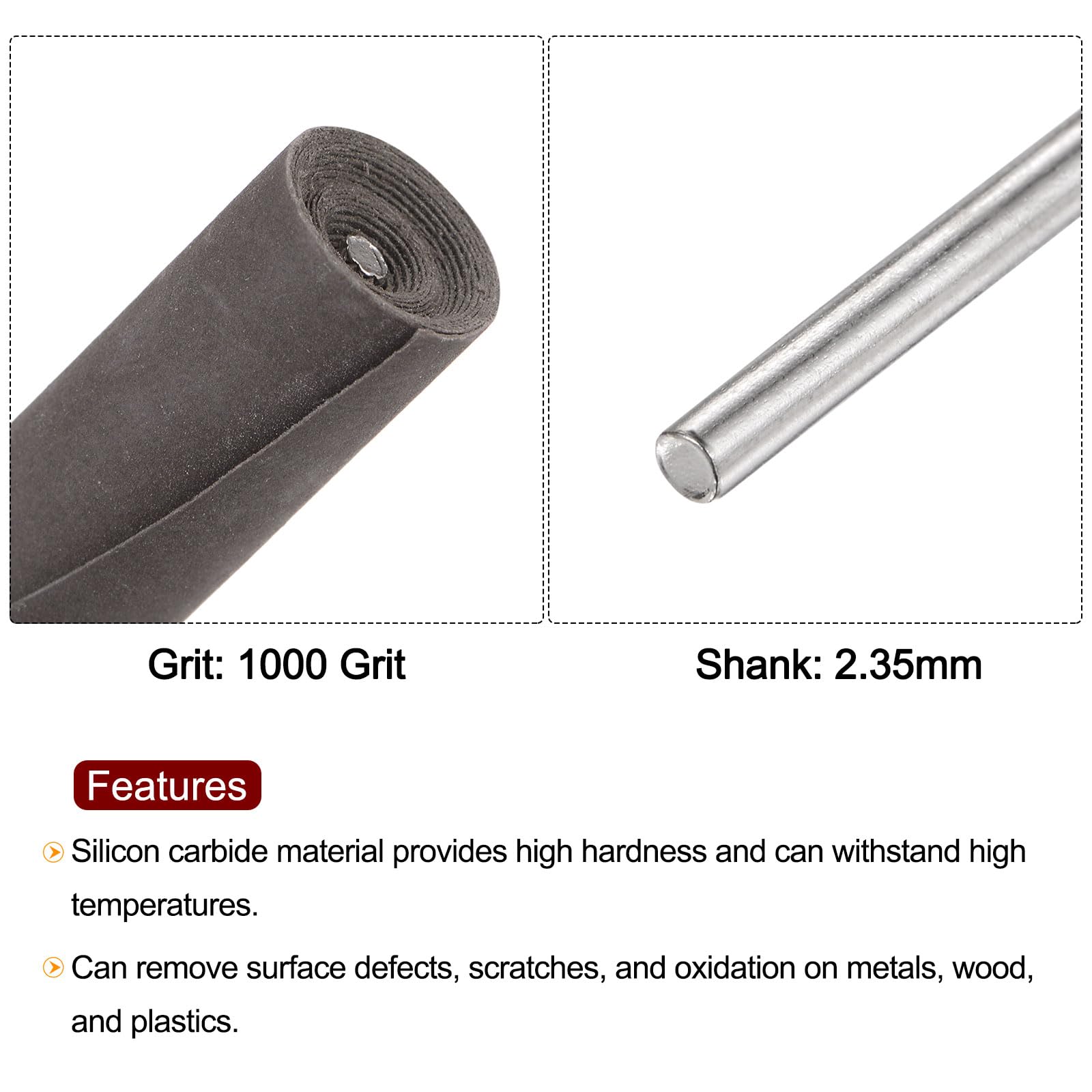 QUARKZMAN 10 Stück Schleifhülsen Rollen, Körnung 1000, 2,35 mm Schaft, Schleiftrommeln, Hülsen, Zylinder, Schleifkopf für Holzbearbeitung, Glas, Metall, Polieren