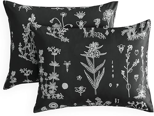 Miniatura 1 de Wake In Cloud - Fundas de almohada florales, estampado de flores botánicas, juego de 2 fundas de almohada suaves, color verde oscuro, tamaño