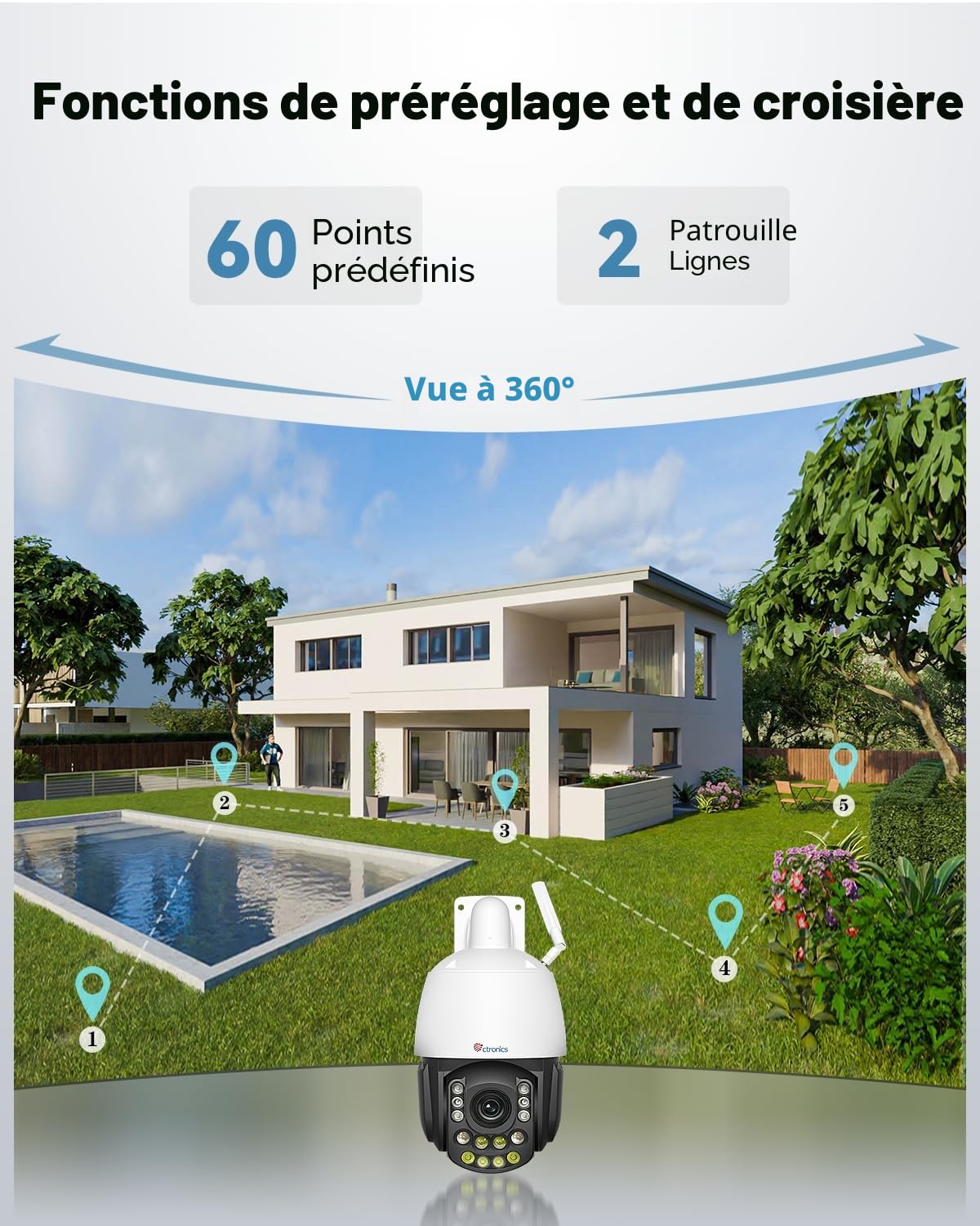 Ctronics 4K Caméra Surveillance Extérieure, Zoom Optique 30X 3D