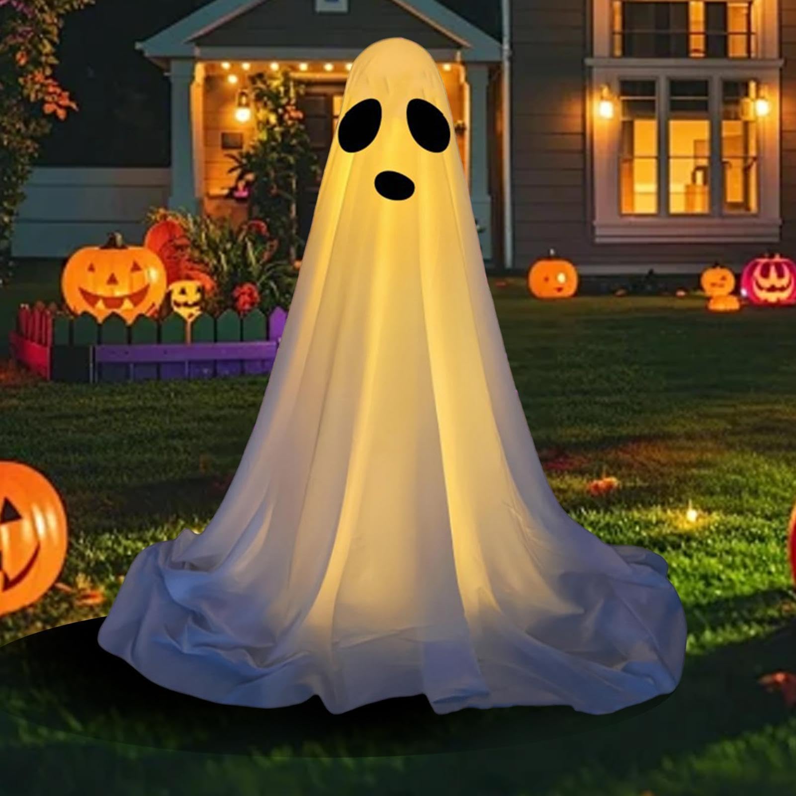 Generico Luce LED Fantasma Halloween Esterno Oversize in Tessuto Bianco