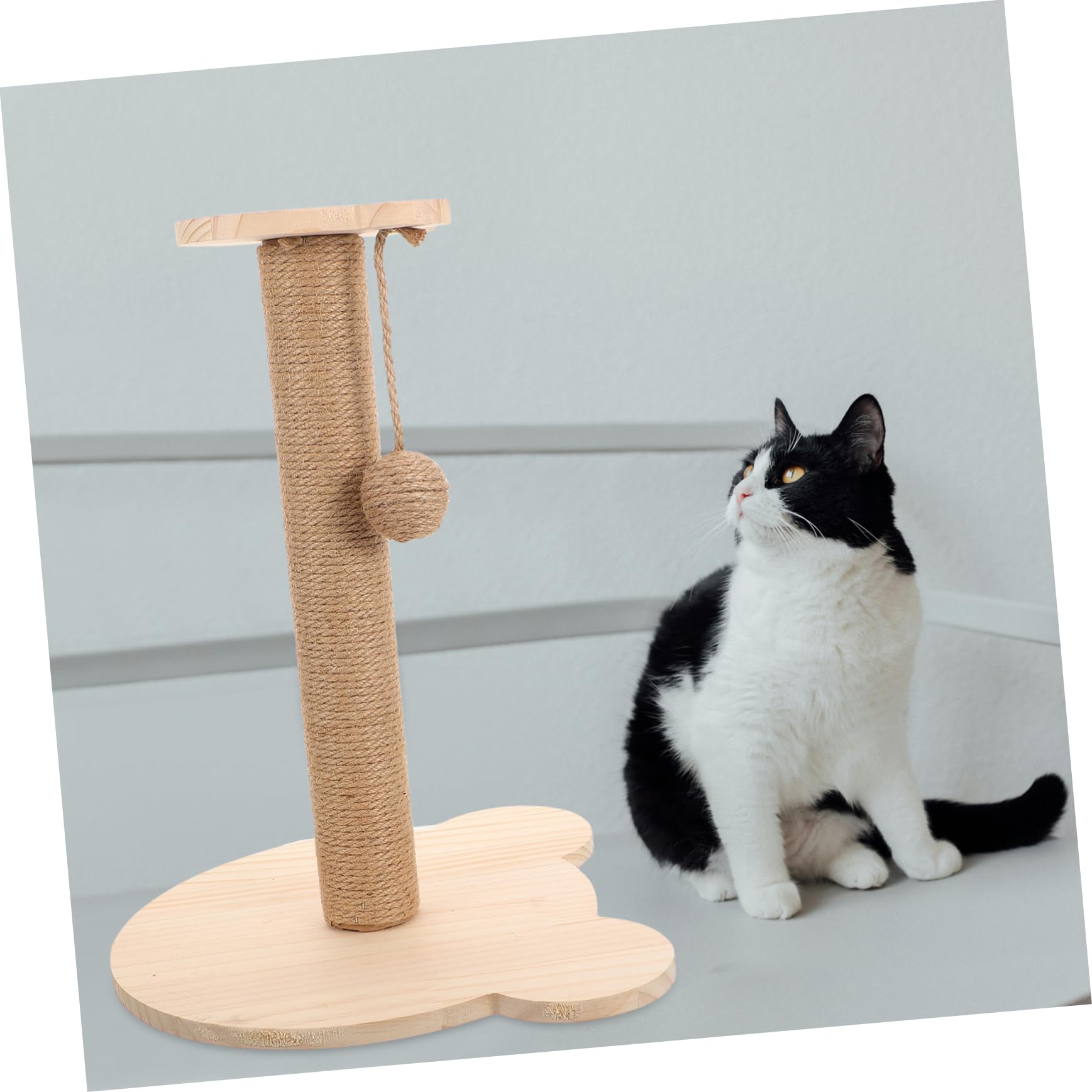 GRIRIW Cat Scratching Post Tree Wear Resistant Sisal Scratching Pole for Cats Vertical Climber with Hanging Ball Stylish Wooden Design for Home for Active Kittens