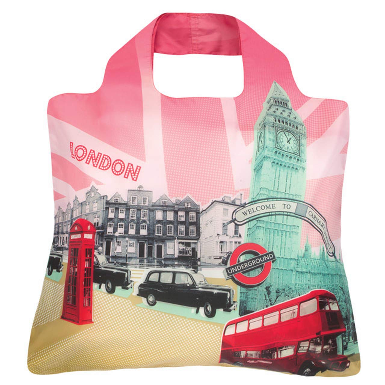 Envirosax reusable, roll up, foldable, washable shoulder shopping bag; London.