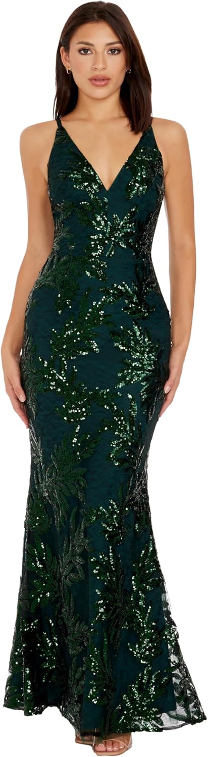 Dress The Population Women's Sharon Sequin, Maxi, Mermaid, V-Neck Gown