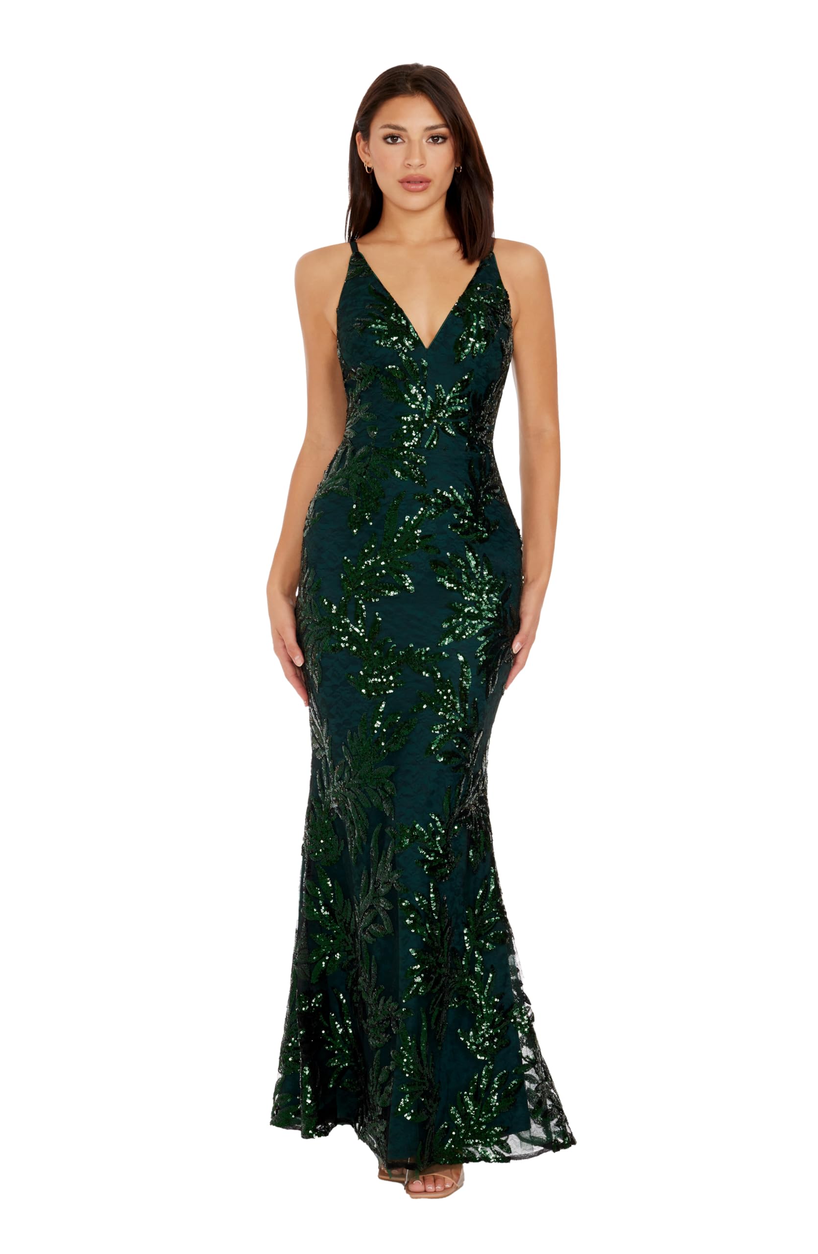 Dress The Population Women's Sharon Sequin, Maxi, Mermaid, V-Neck Gown