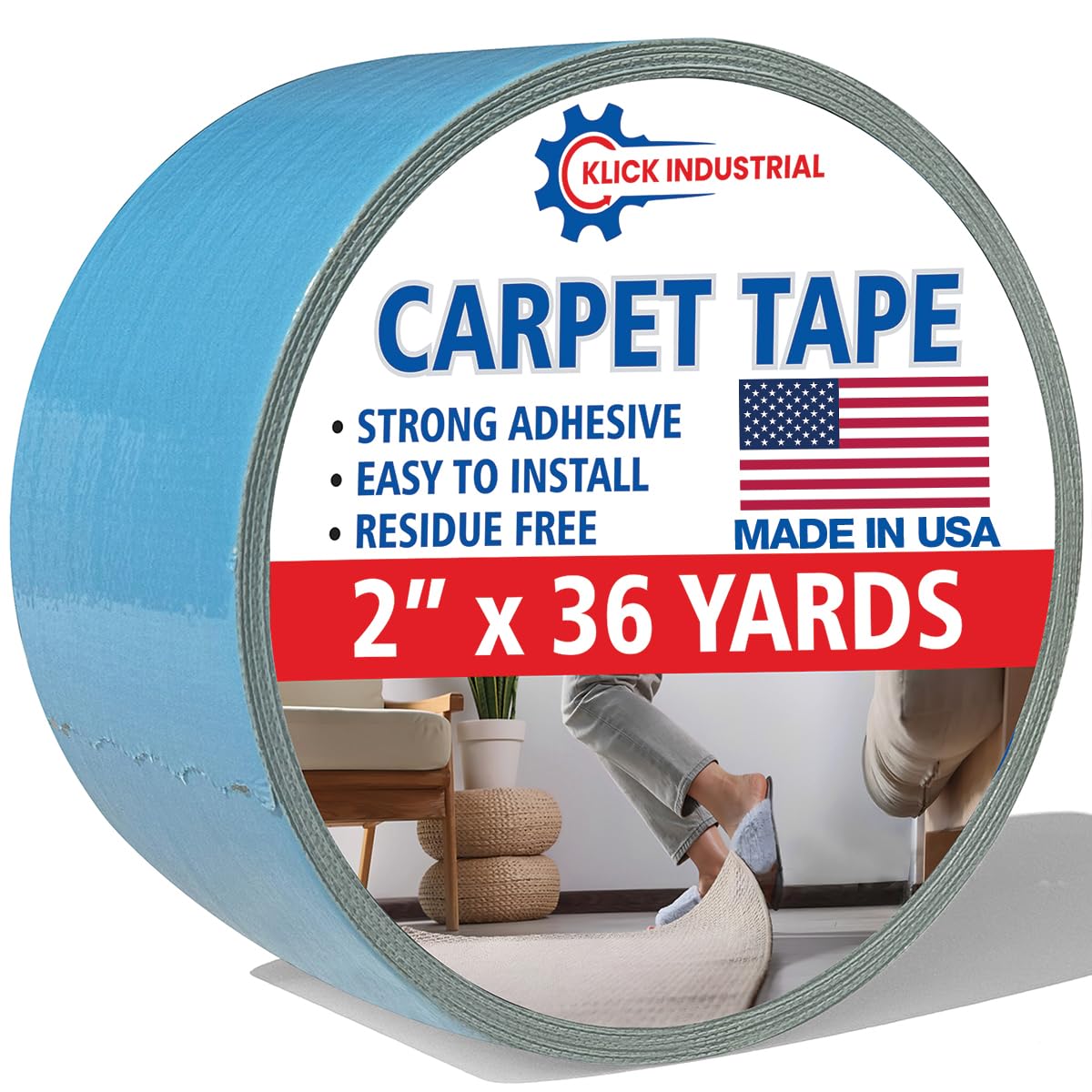 Double-Sided Removable Rug Tape - Carpet Adhesive for Hardwood Floors and Area Rugs, White (3, 2"" x 36 Yards)