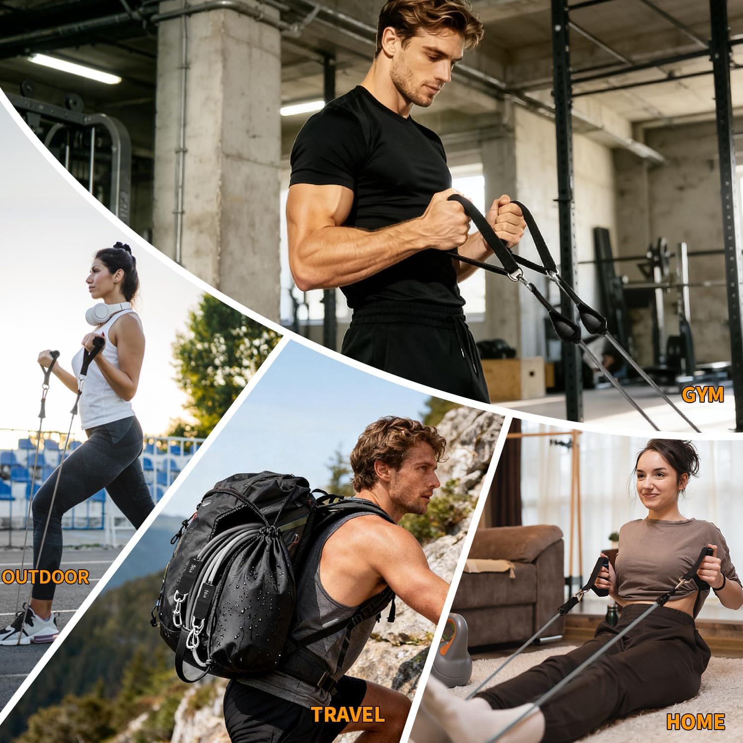 WHATAFIT Resistance Bands, Exercise Bands, Workout Bands with Handles, Door Anchor and Ankle Straps, 5 Resistance Levels Fitness Bands for Strength Training, Physical Therapy, and Home Gym Equipment