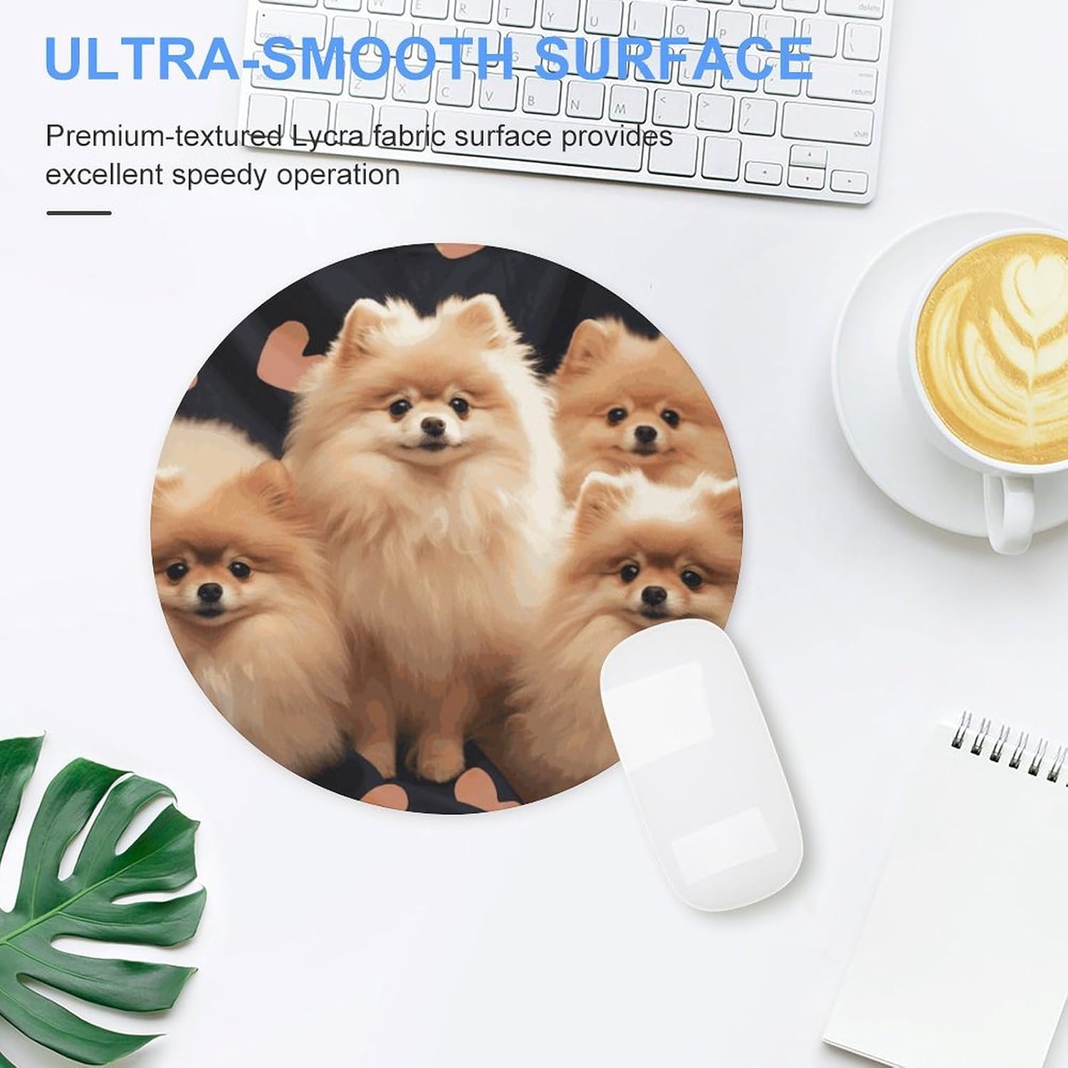 Round Pomeranians Puppies Mouse Pad Cute Small Computer Mouse Mat Funny Mousepad with Non-Slip Rubber Base Waterproof Travel Mousepads for Home Decor Office Desk Accessories 7.8in image 4
