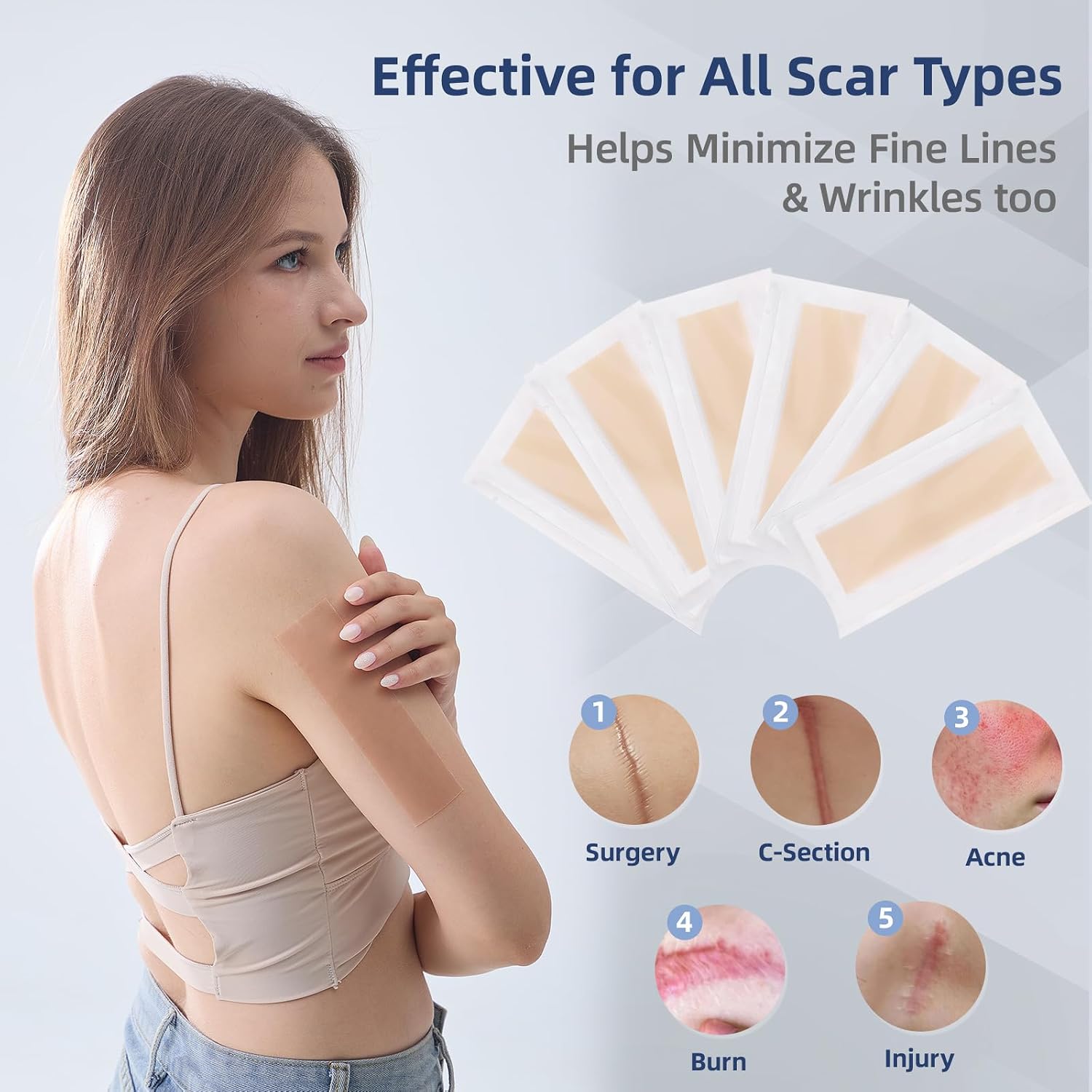 Advanced Silicone Scar Sheets, Medical Grade Silicone Strips (1.6" x 6") Scar Treatment & Prevention for Surgical, Burn, Body, Hypertrophic & Keloid Scars Treatment, 6 c section scar