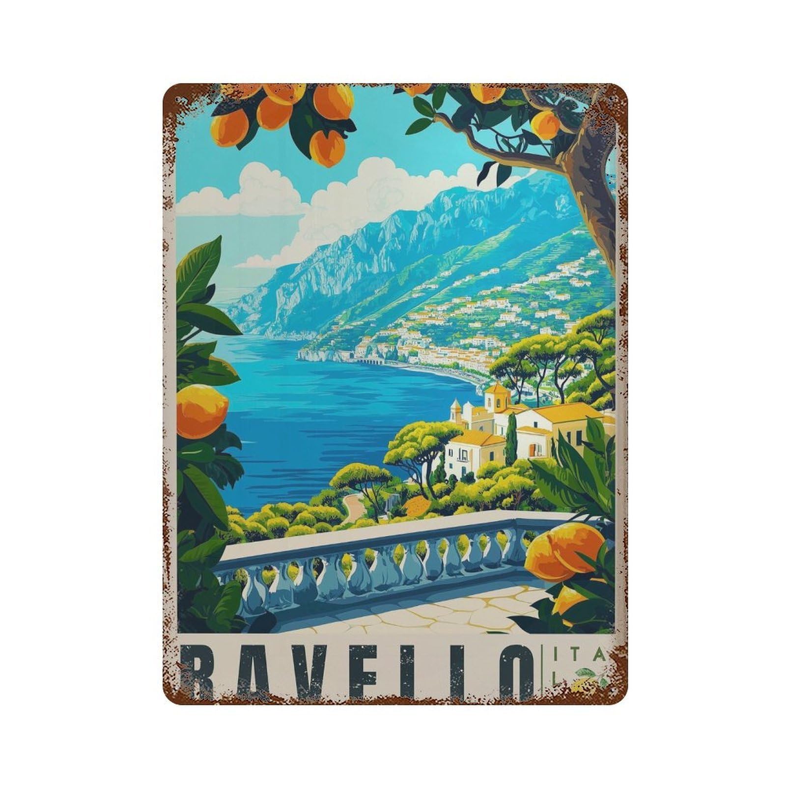 xiaoxiaoshen Ravello Italy Travel Amalfi Coast (2) Wall Decor Art Metal Tin Poster Modern Home Decor Art Home Bar Shop Decorations Vintage Sign 40x30cm