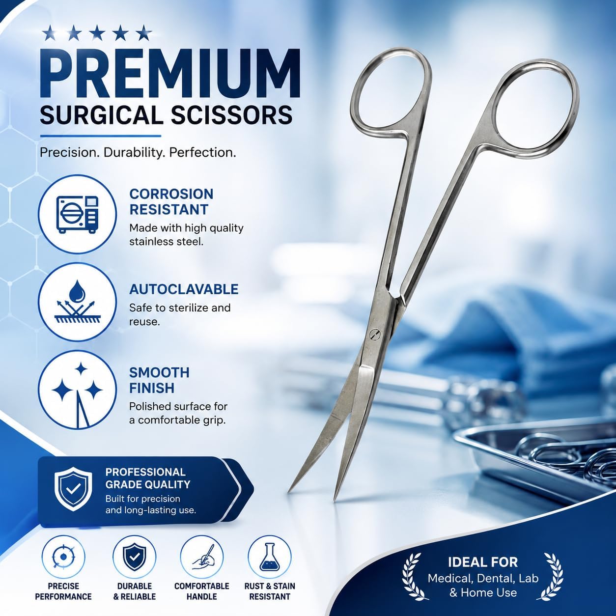 Iris Micro Dissecting Scissors 4.5” Curved (CVD) – Fine Point Surgical Scissors for Skin Tag, Gum, Suture & Eye Procedures – Medical Dental Tool for Doctors, Nurses, Students & Training (1pc)