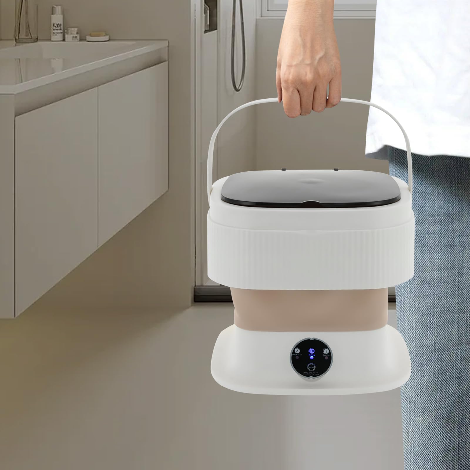 Mini lavatrice portatile da 10 l, lavatrice pieghevole con 3 modalità, per biancheria intima, calze, vestiti per bambini, semiautomatica (Cachi)