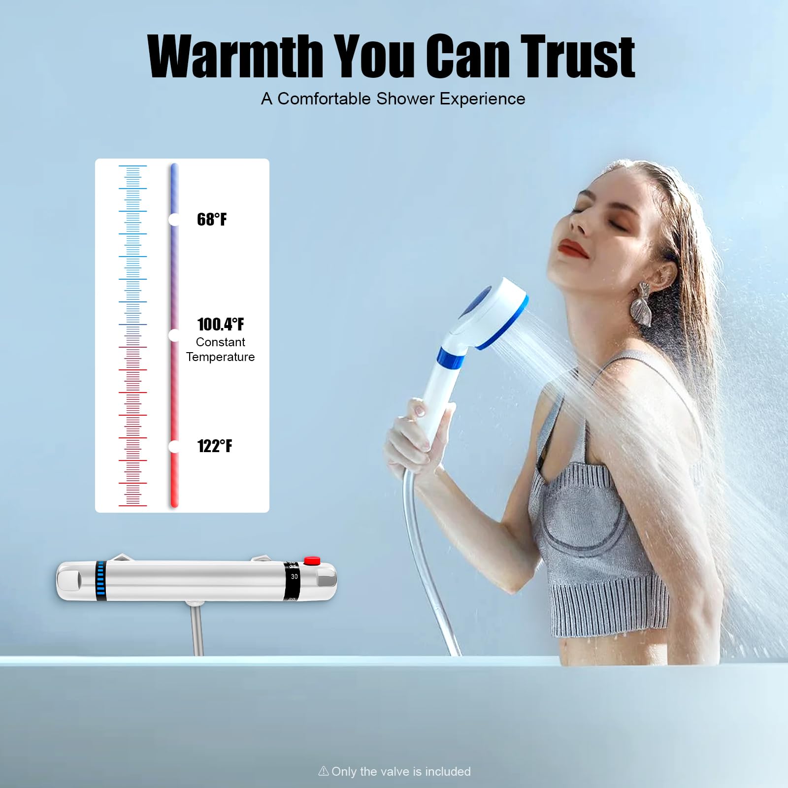 Bateria prysznicowa, termostatyczna bateria prysznicowa, chromowana bateria mieszająca, regulacja termostatu 38°C, nadaje się do łazienek w domach, hotelach i pensjonatach