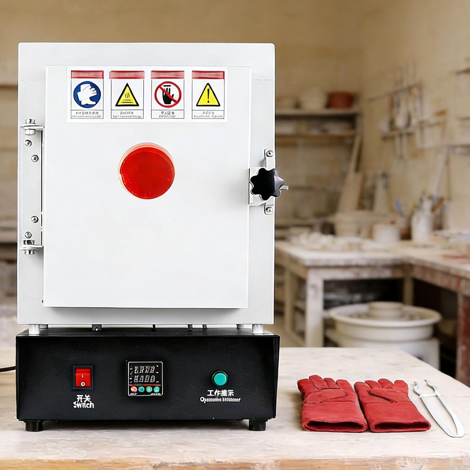 1500W Electric Muffle Furnace 1150℃/2102℉, Ceramic Kiln with Viewing Window, 3-Side Heating Pottery Kiln for Home, Jewelry Casting, Wax Burnout Oven, Metal Melting Furnace