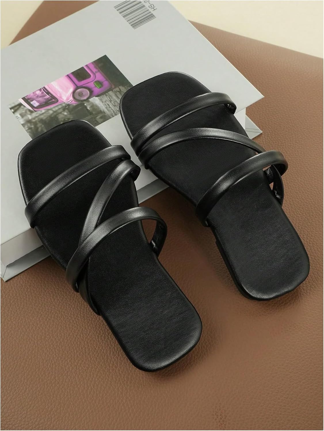 GORGLITTER Girl's Strappy Slide Flat Sandals Square Open Toe Dressy Dress Sandals