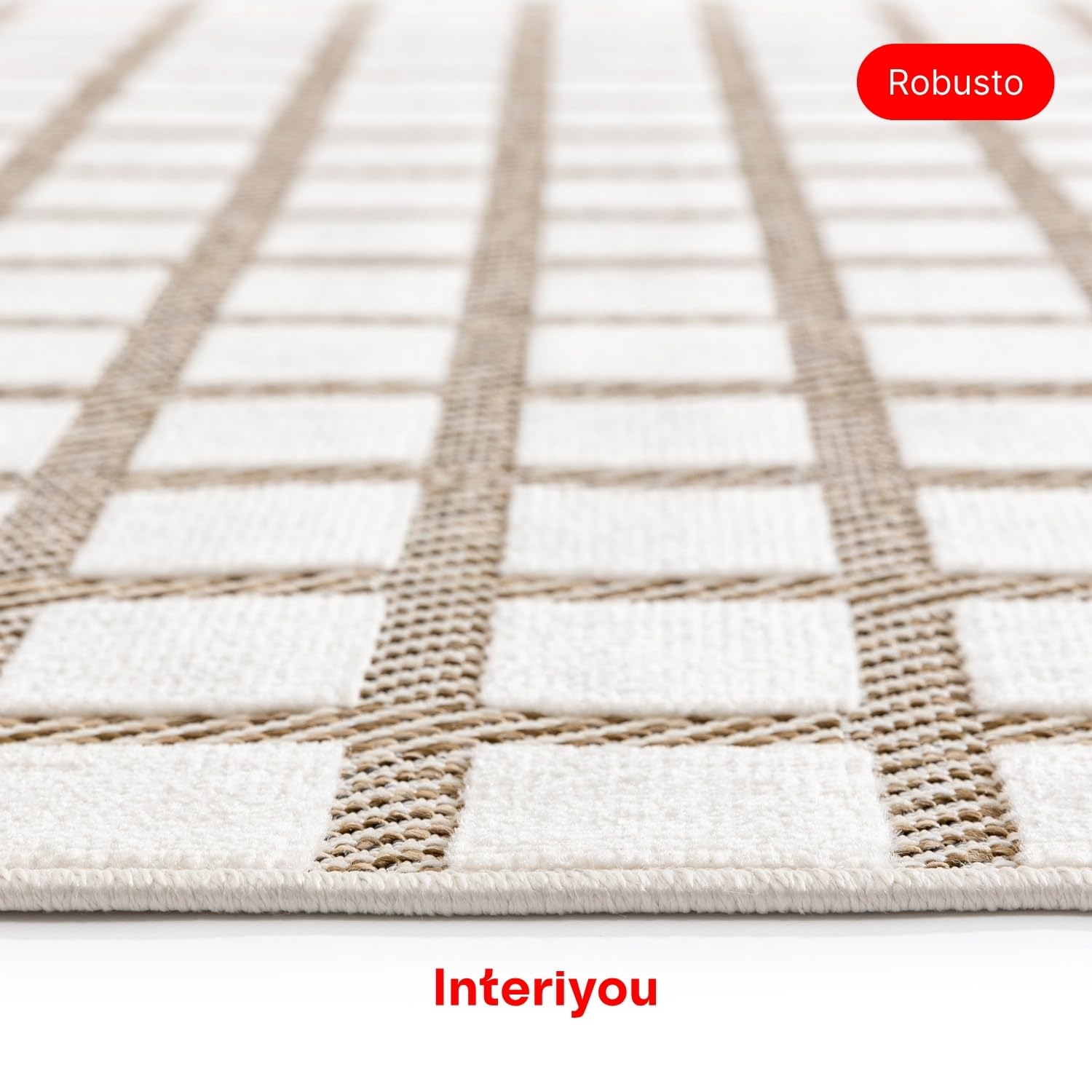 Interiyou Alfombra Exterior Kano - 120x170 cm Crema/Beige - Patrón geométrico - Resistente a los Rayos UV para Exteriores: balcón, terraza, jardín o Cocina - Tejido Plano