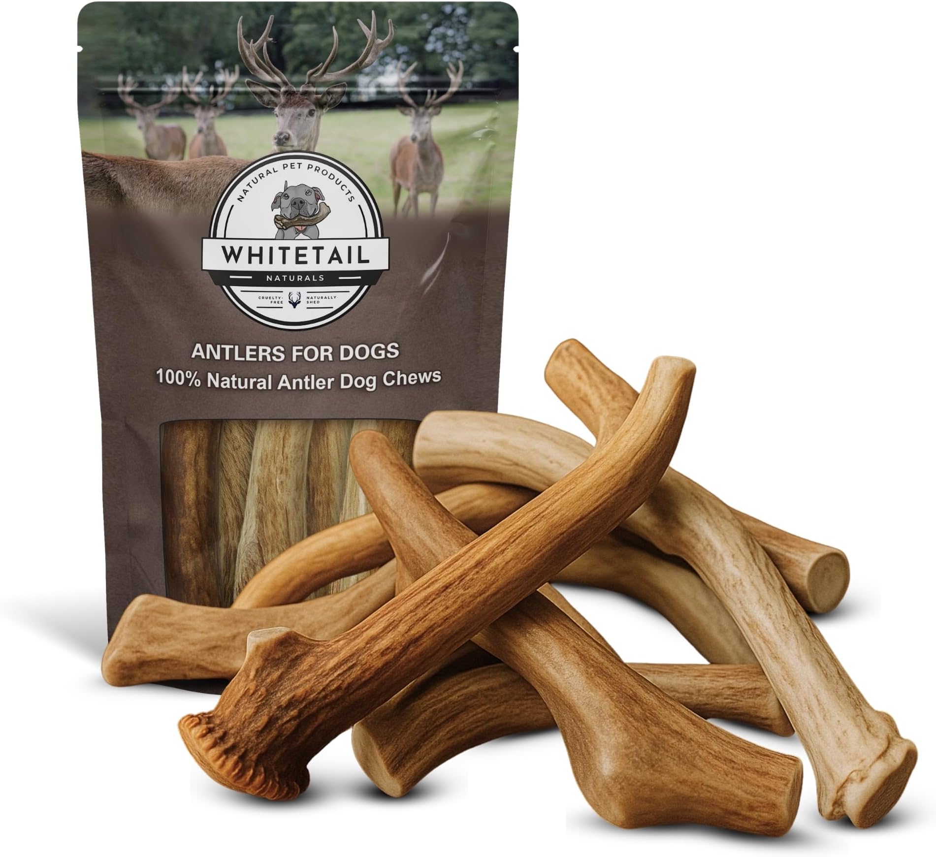 Whole Deer Antlers for Dogs, 1 lb Bulk Pack, 4-5 Count