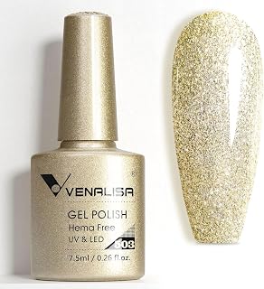 VENALISA Glitter Gel Nail Polish, 1 Pcs Gold Glitter Gel Polish Soak Off Hema-free UV Gel DIY at Home Manicure Salon Nail Art For Girls Women