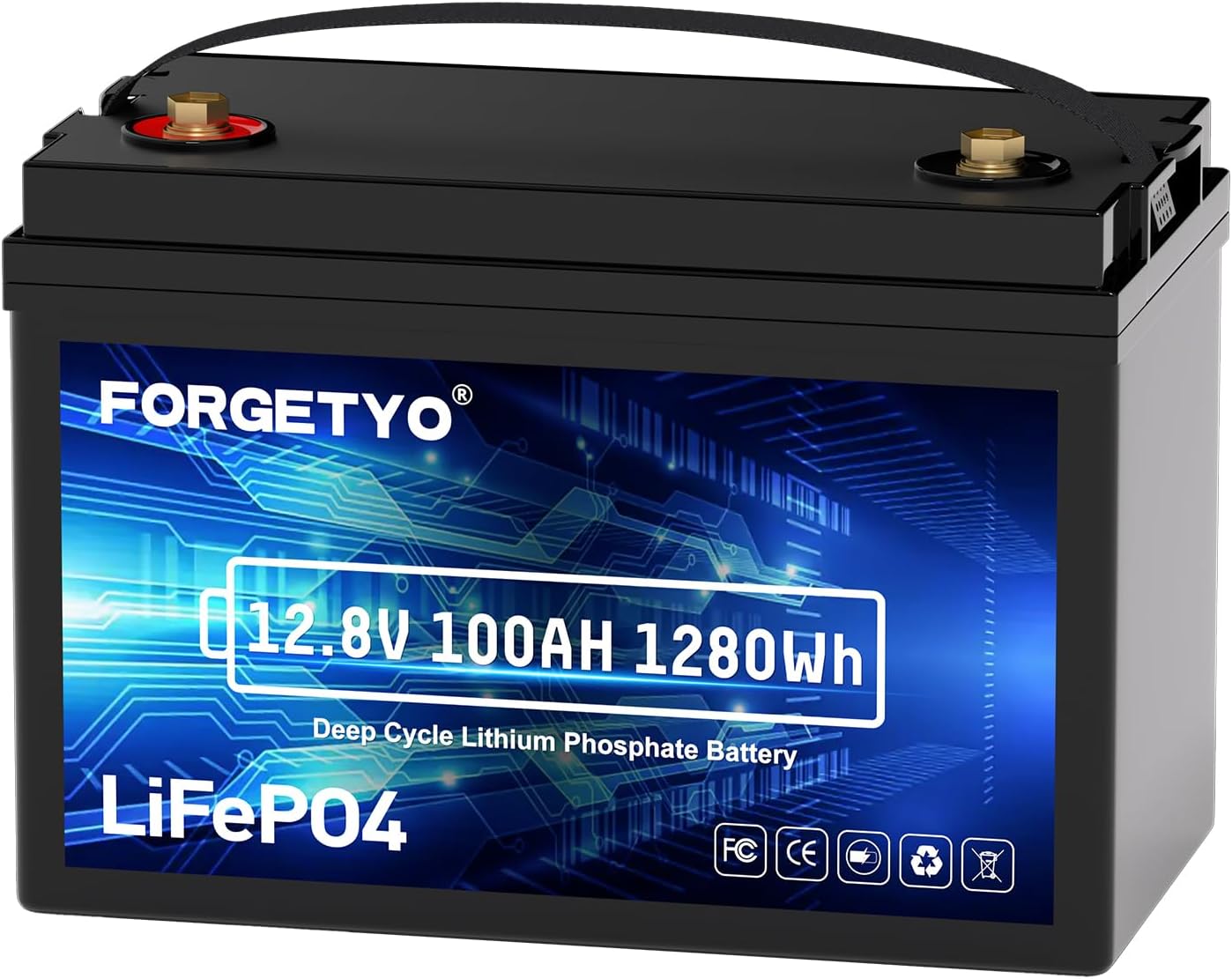 12V 100Ah LiFePO4 Lithium Battery, Rechargeable Batteries Built-in 100A BMS, Perfect for Trolling Motors, Marine, Rv, Solar, Boat, Home Energy Storage