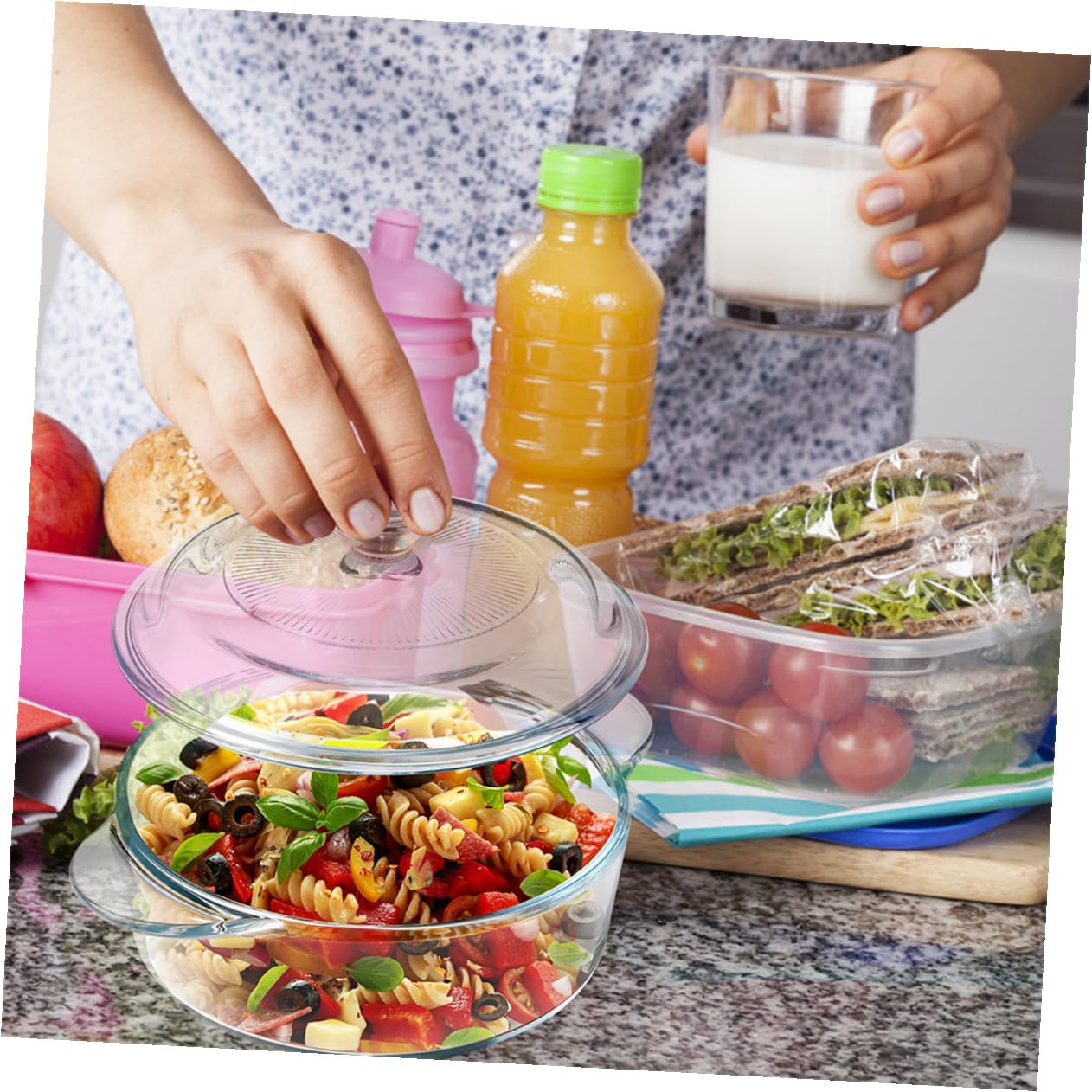 Bol de Resistente al Calor con Tapa Transparente y Asas Dobles Recipiente Reutilizable para Ensaladas Postres y Snacks para Fiestas y Uso Doméstico