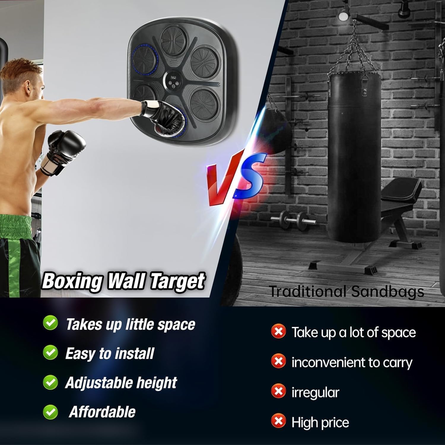 Music Boxing Machine Wall Mounted - Smart Bluetooth Boxing Target with LED Light, 9 Modes & 9 Speeds, Boxing Workout Equipment with Gloves for Adults Kids, Home Office Fitness Training