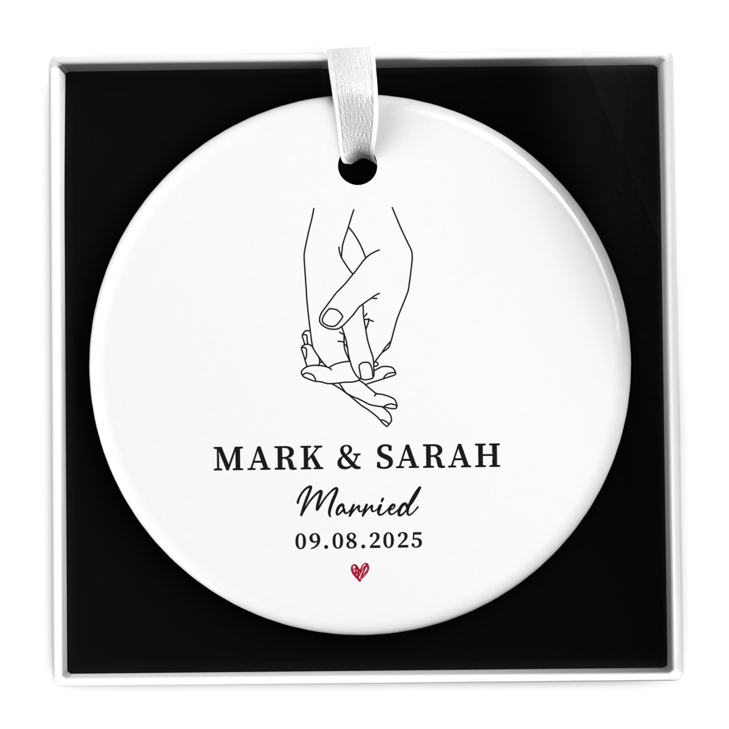 Beecreative Personalised Wedding Day Gift For Bride and Groom - Ceramic Heart Or Circle Wedding Keepsake - With Gift Box