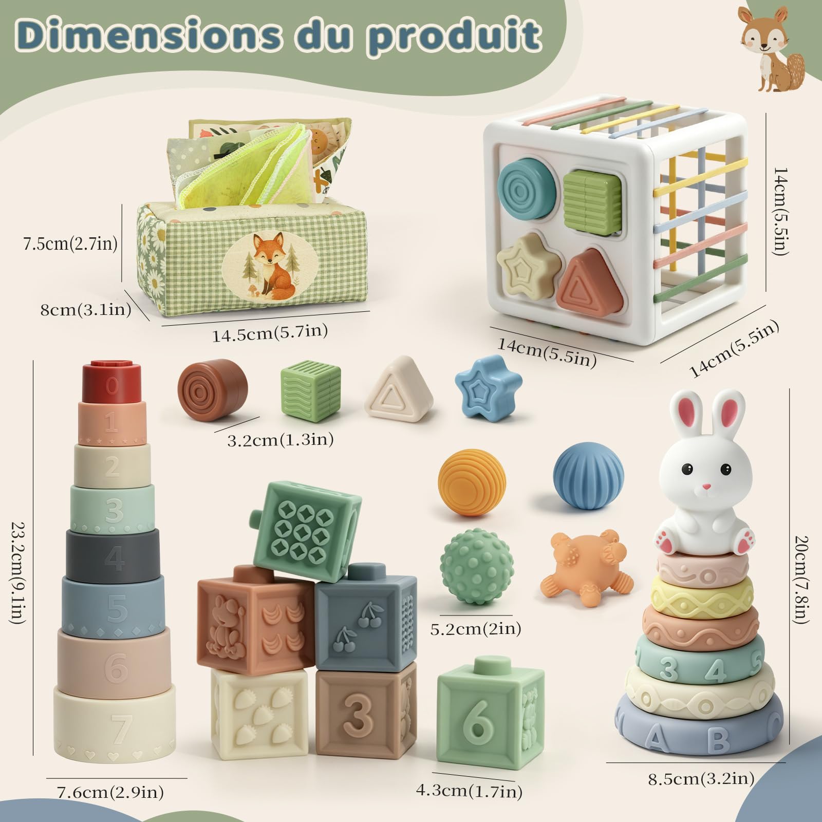 Anook Jouet Bebe 6 Mois, Jeux d’Éveil Bebe 6-12 Mois,6 en 1 Jeux Montessori | Jeux Sensoriel Bebe avec Jouets à Empiler,Boîte à Mouchoirs,Trieur de Formes,Balles Sensorielle Bebe, Cadeau Bébé 6-12 Mois