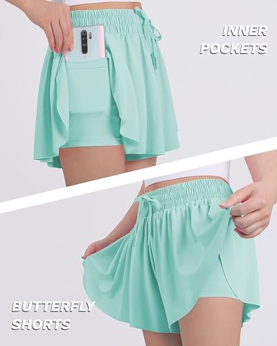 Miniatura 2 de JOCMIC Pantalones cortos fluidos para niñas, 2 en 1, pantalones cortos estilo mariposa con forro de elastano para gimnasia, atléticos, ropa casual