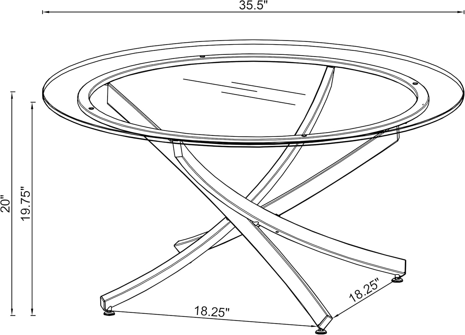 Coaster Home Furnishings - Brooke - Glass & Metal - Round Coffee Table with Clear Glass Top, Crisscross Chrome Legs, Black Trim - Contemporary Style - Living Room - 35.5 Inch - Chrome - 702588