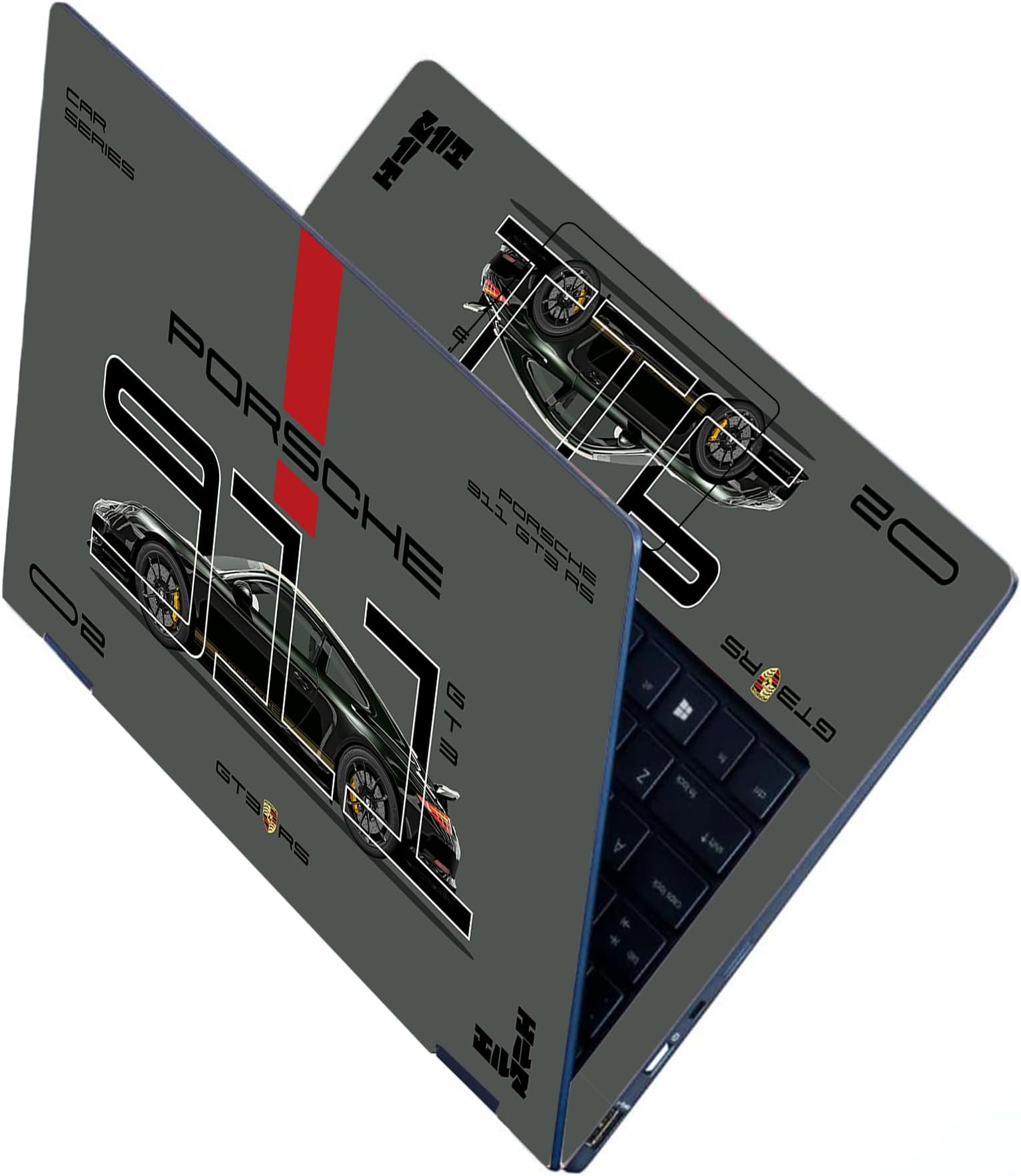 Full Body Laptop Skins Sticker Laminated HD Quality Vinyl fits Upto 15.6 inches Compatible with Dell, Lenovo, Acer, HP, Asus -Porsche 911 GT3 RS Black Metallic-Self-Adhesive