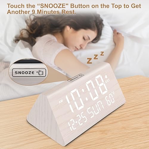 Miniatura 4 de DreamSky Digital Alarm Clocks for Bedrooms - Wooden Electric Clock for Living Room Decor, USB Charging Ports, Date, Weekday, Temperature, Dimmer,