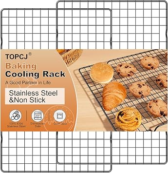 TOPCJ 2PCS Cooling Rack for Baking, 10X15 Heavy Duty Wire Rack for Grilling,Baking, Roasting,Cooking,Non-Stick,For Jelly Roll Baking Trays,Multi-Purpose Drainer Rack,Stainless Steel,Black