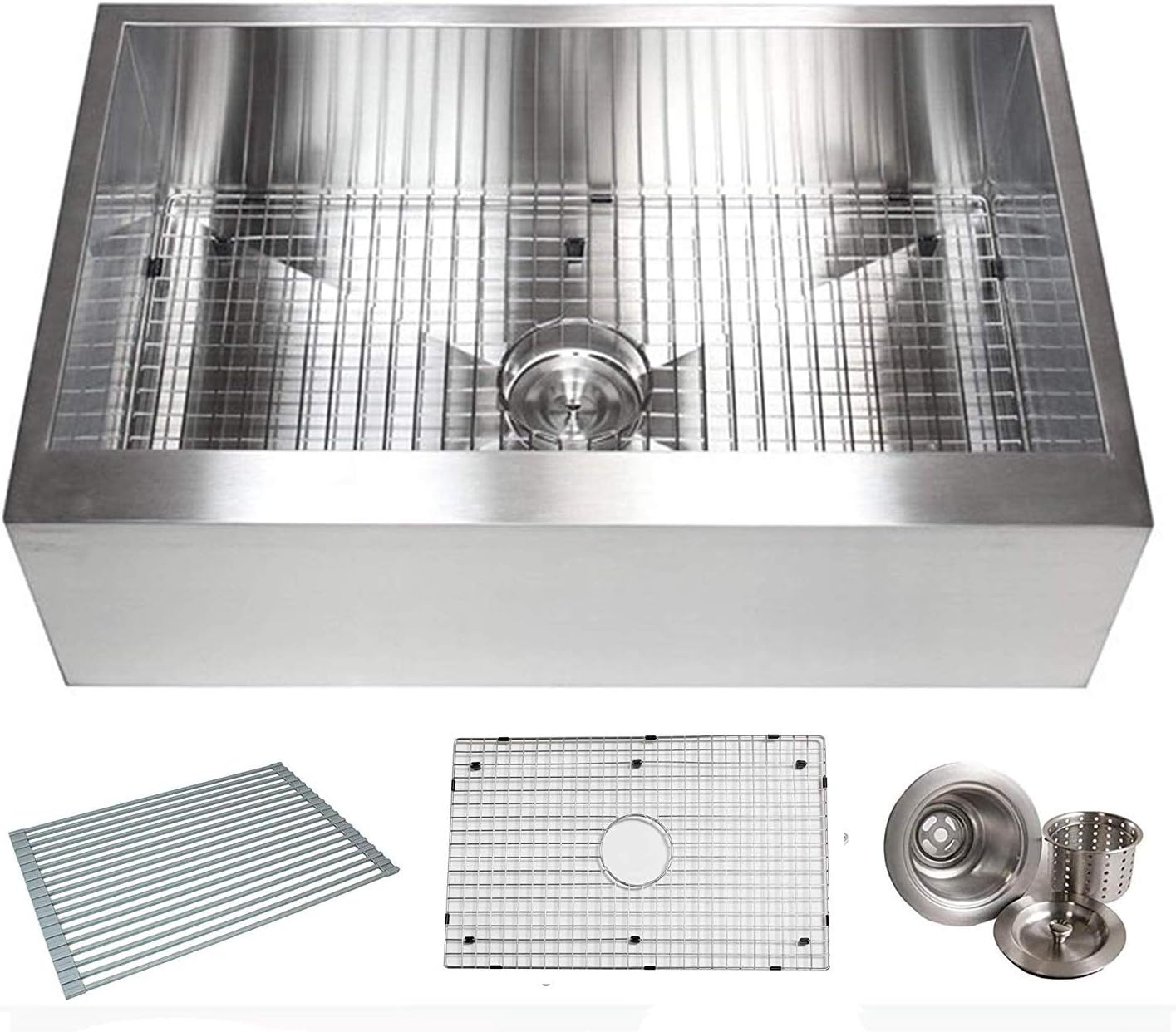 36 INCH Zero Radius Design 16 Gauge Single Bowl Stainless Steel Flat Farmhouse Apron Kitchen Sink Premium Package (36 INCH) KKR-HFS3621