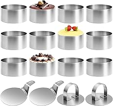 Druuzyl 12 x Stainless Steel Round Cake Circle Presentation Circles, 8 cm DIY Round Cake Mould with Lid and Base Cake Mould Food Baking Presentation Rings