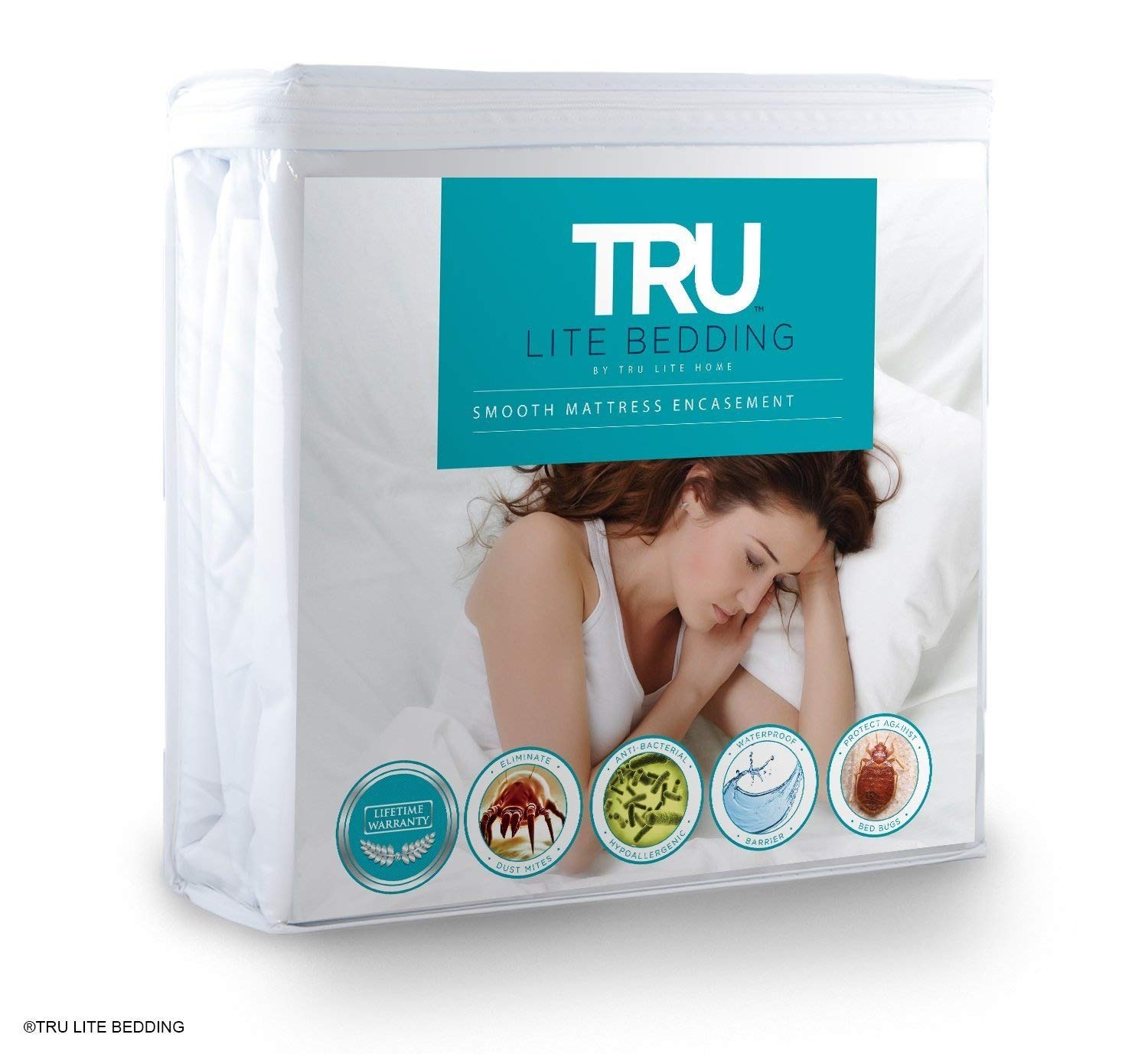 TRU Lite Bedding Bed Bug Mattress Cover - 100% Waterproof Mattress Protector - Hypoallergenic & Breathable - Dust Mite, Bed Bug, Allergy Zippered Mattress Encat - Vinyl Free - Standard Full