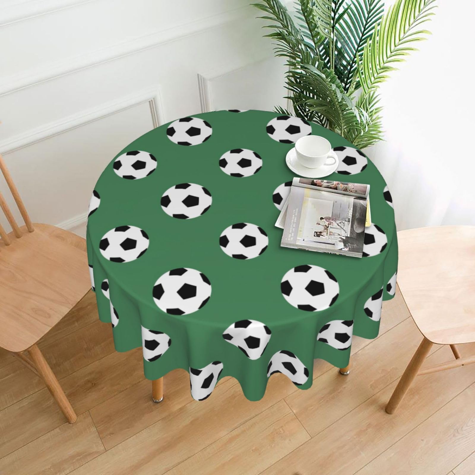 UVBDF Soccer Print Multipurpose Round Tablecloth 60in Polyester Cover for Coffee Table Kitchen Desk Home Gift