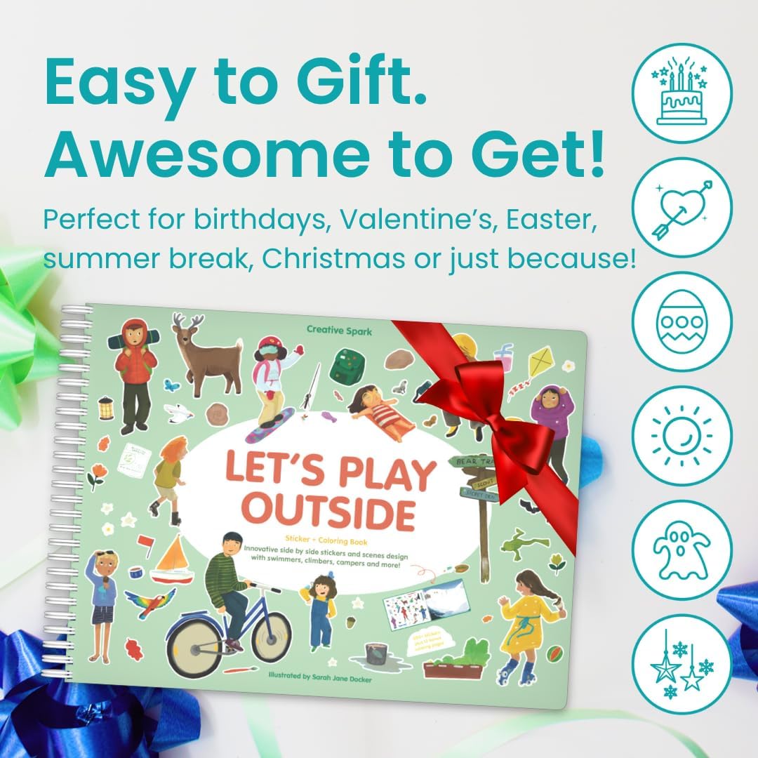Let's Play Outside 500+ Kids Sticker Book by Cupkin Fun Toddler Travel Activity Coloring and Sticker Book, 12 Coloring Pages + 12 Scenes for Children's of 2-8 Years, Valentines Gifts for Kids - Image 7