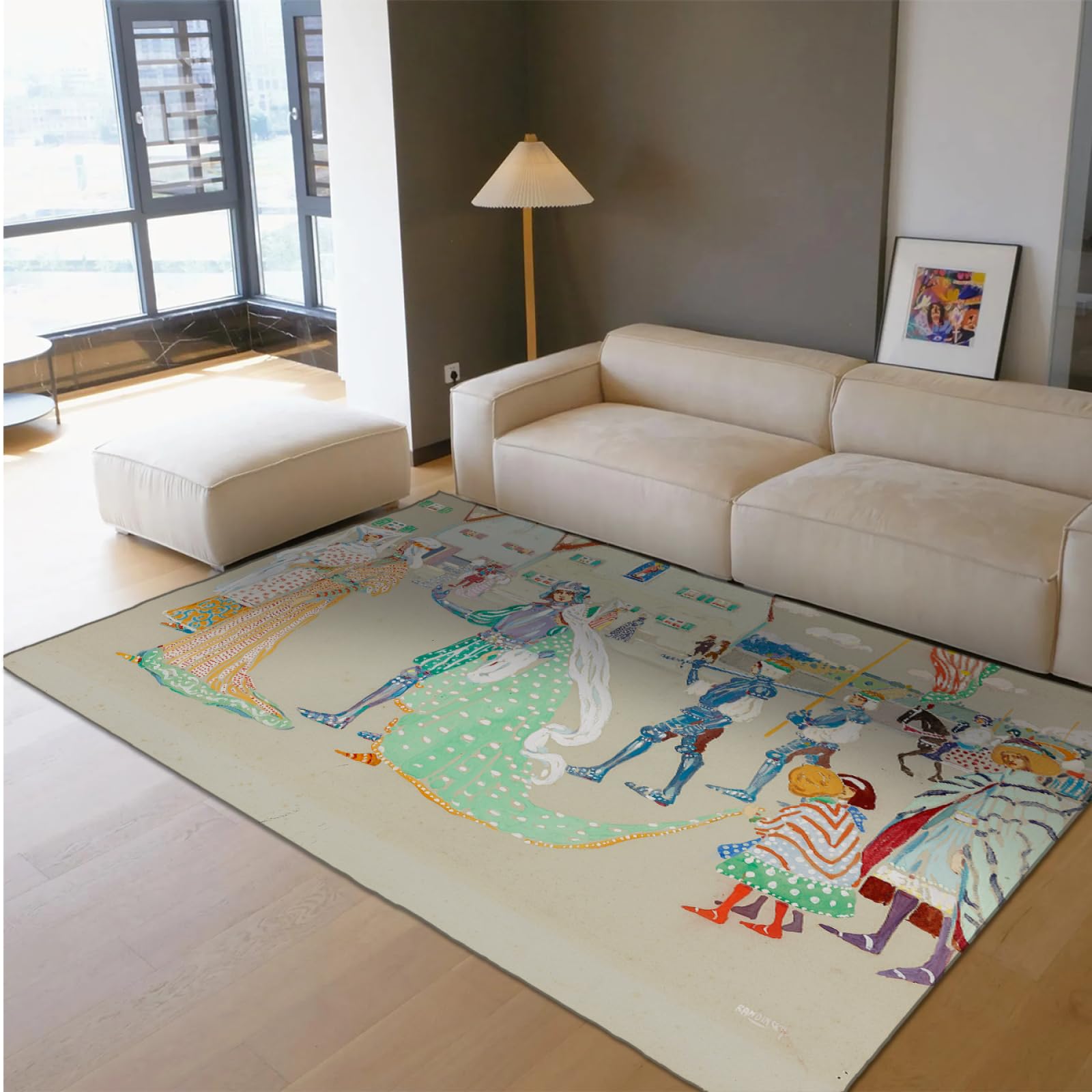 Tapis de salon moderne 90x120cm à poils ras lavable en machine pour une entrée chic