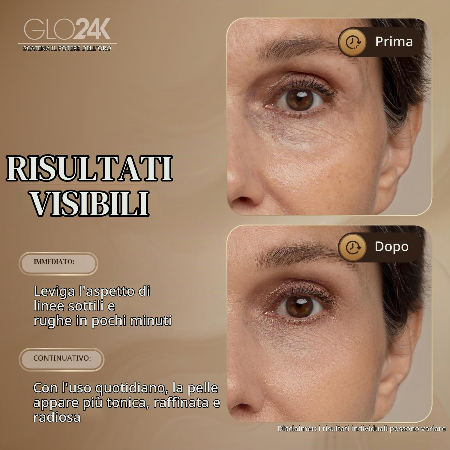 GLO24K Crema lifting istantanea con 24k, non chirurgica, antirughe ad azione rapida