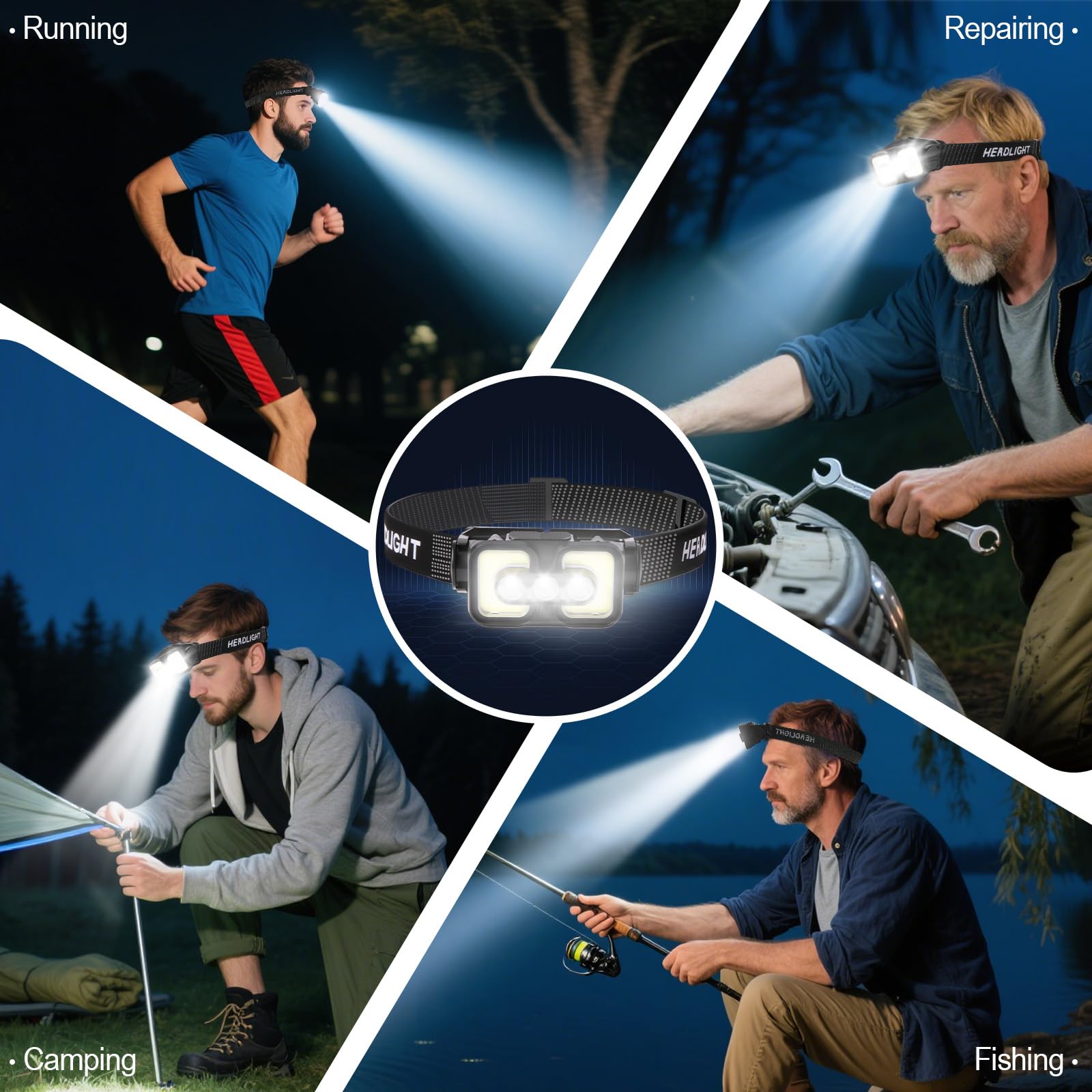 Linterna frontal LED recargable con sensor de movimiento blanca + luz roja para adultos y niños, impermeable, ligera, luces de cabeza de senderismo para acampar al aire libre, correr, pesca, 2