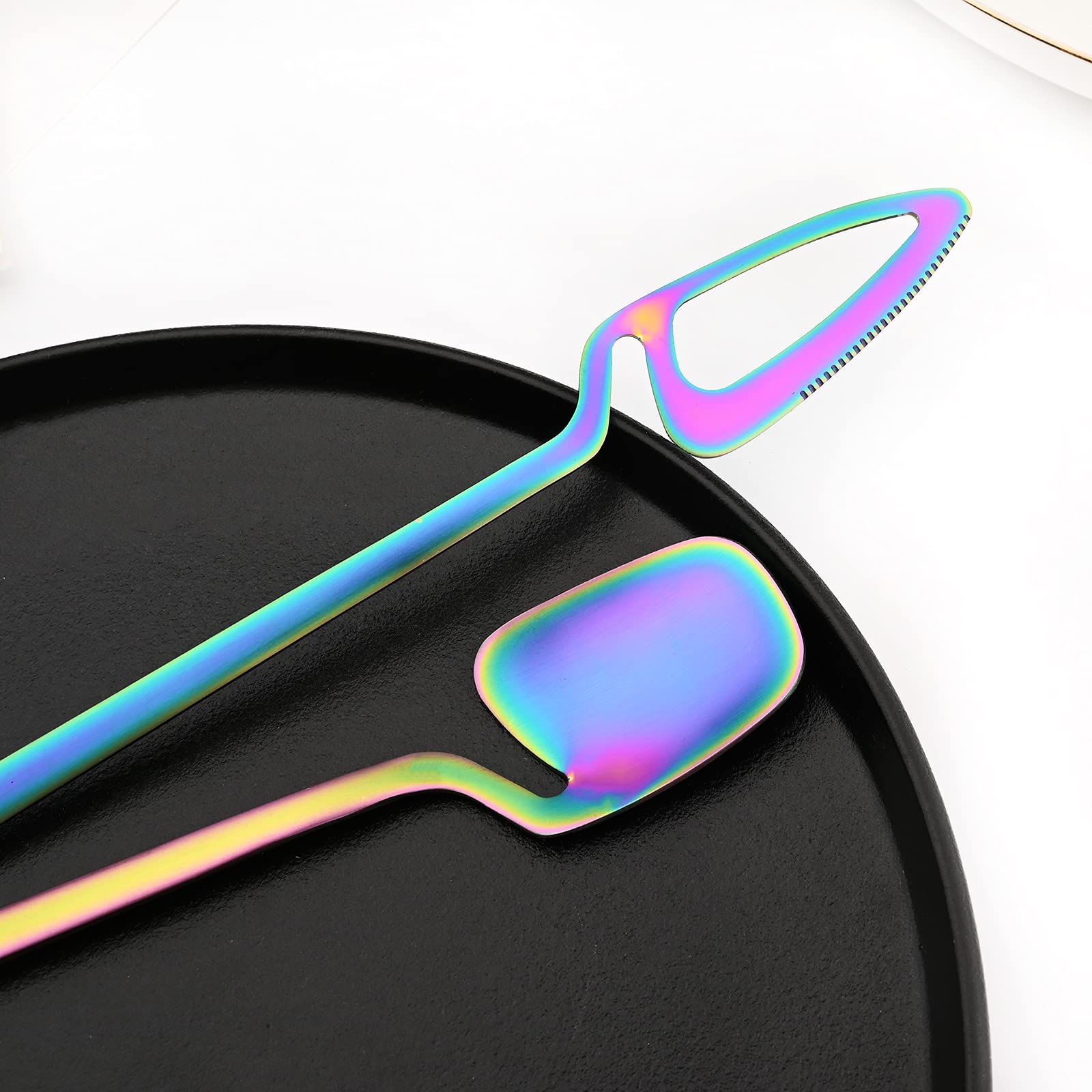 Snplowum 6Pcs Matte Rainbow Dinner Knife Flatware, 8.4-inch Hangable & 18/10 Stainless Steel Bread Jam Knife Steak Dessert Butter Knife