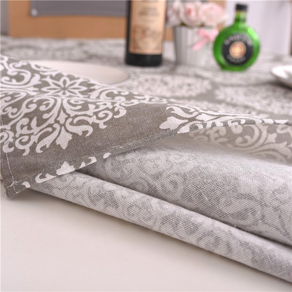 Exclusive Discount 90% Price ColorBird Grey Medallion Tablecloth Cotton Linen Dust-Proof Table Cover for Kitchen Dinning Tabletop Linen Decor (Rectangle/Oblong, 55 x 102Inch)