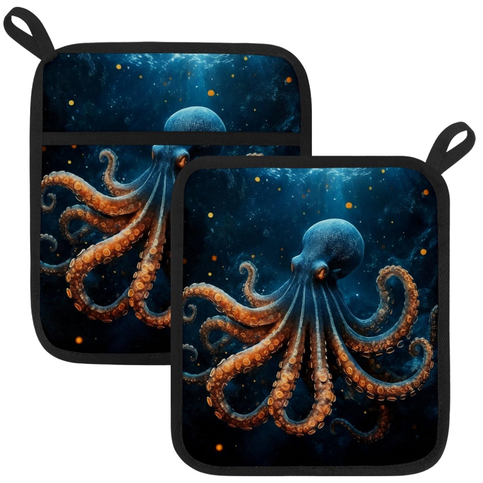 VAPOKF Funny Octopus Pot Holders with Pocket for Kitchen Heat Resistant Potholders Large Polyester-Cotton Square Oven Mitts Set