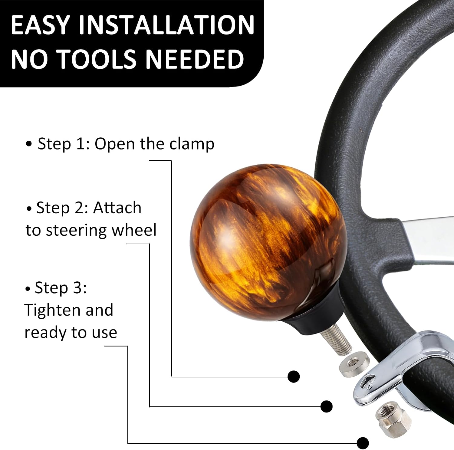 Brown Steering Wheel Knob, Ball Spinner Booster Power Handle Knobs Fit for Most Agricultural Tractors, Forklifts, Lawn Mowers