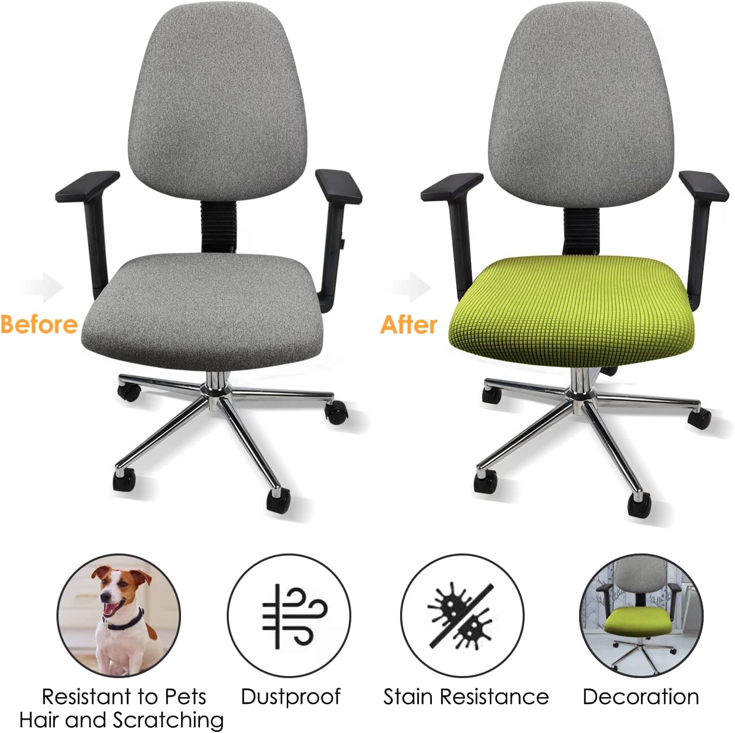 Yikko Soft Stretch Spandex Jacquard Slipcovers, Corn Grain Texture Chair Slipcovers fit for Office,Dining Room,Bar,Wedding Chair Seat Cushions, Washable Removable Home Decor (6, Yellow Green)